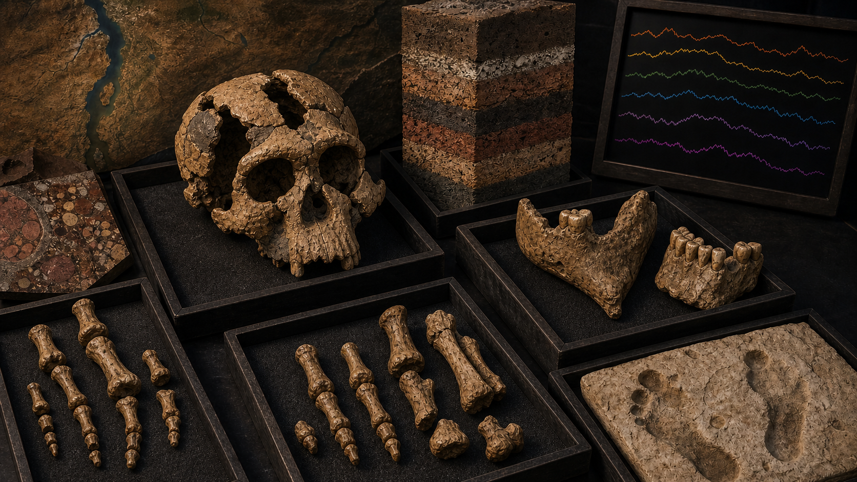 Portada conceptual de australopitecos y Paranthropus