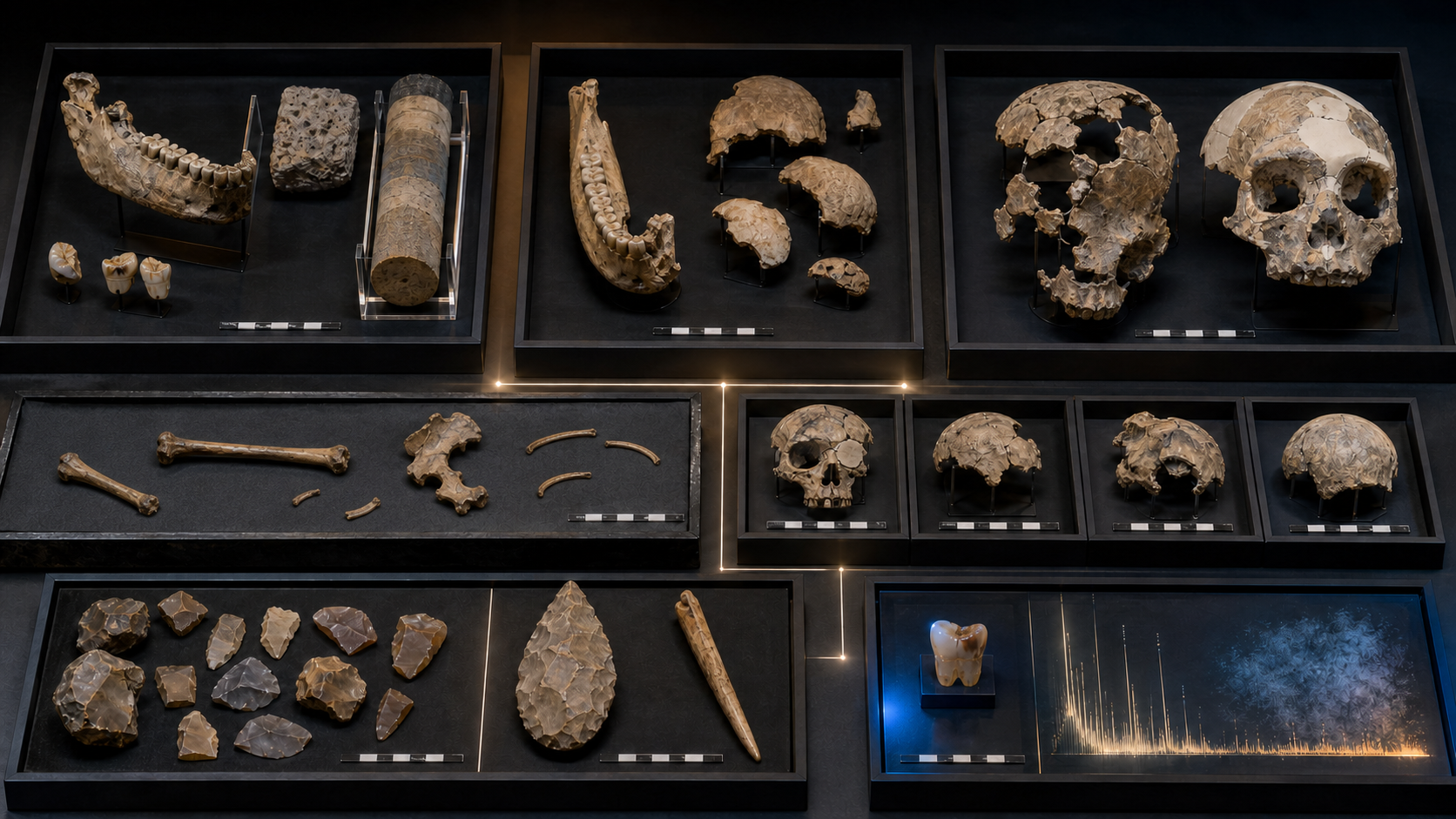 Portada conceptual de Homo temprano, habilis y erectus
